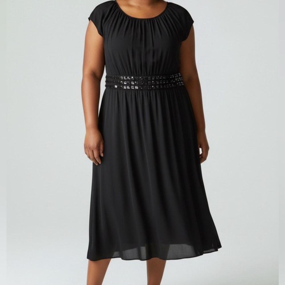 Alfani black round neck with a band of  shimmery sequins dress in size 1x